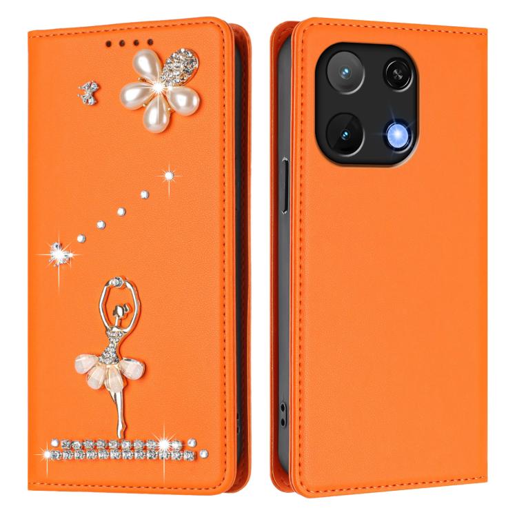 For Umidigi Note 90 Ballet Girl Diamond Studded RFID Vegan Leather Phone Case