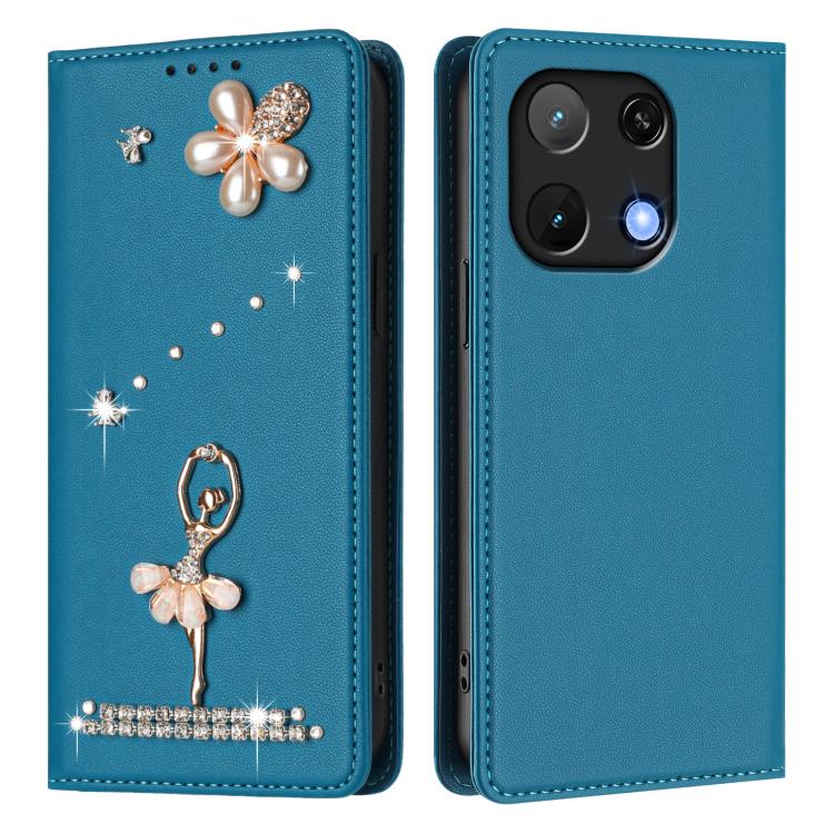 For Umidigi Note 90 Ballet Girl Diamond Studded RFID Vegan Leather Phone Case