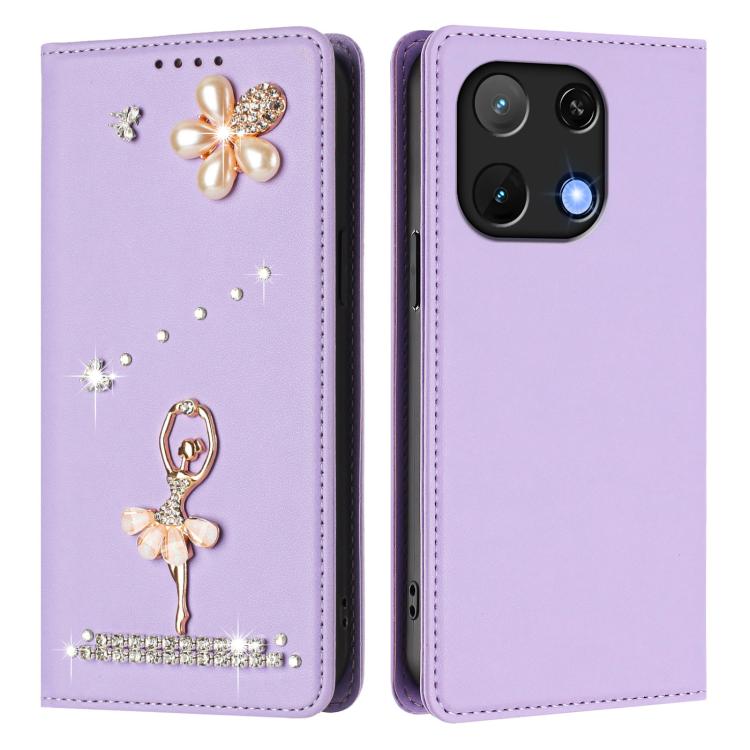 For Umidigi Note 90 Ballet Girl Diamond Studded RFID Vegan Leather Phone Case