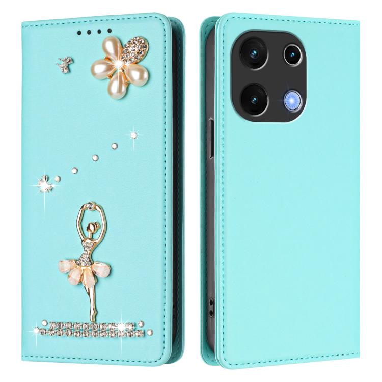 For Umidigi Note 100 Ballet Girl Diamond Studded RFID Vegan Leather Phone Case