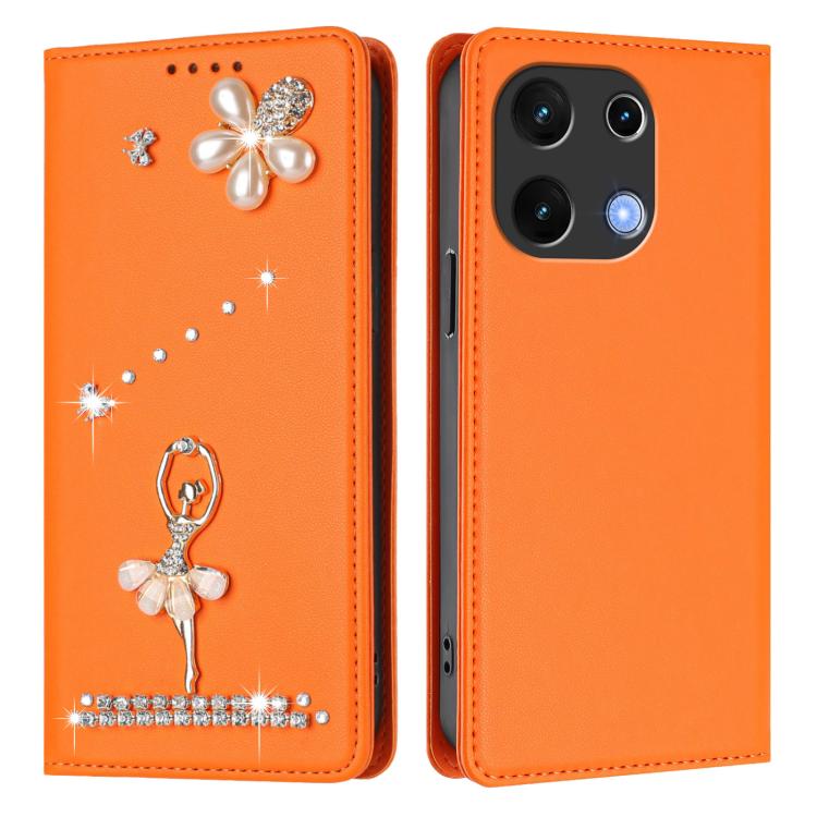 For Umidigi Note 100 Ballet Girl Diamond Studded RFID Vegan Leather Phone Case