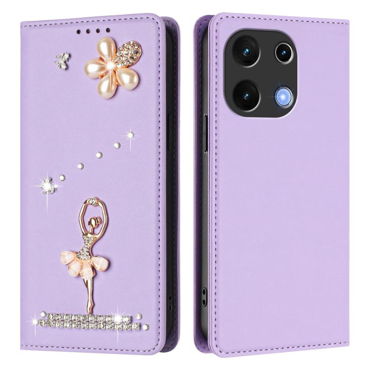 For Umidigi Note 100 Ballet Girl Diamond Studded RFID Vegan Leather Phone Case