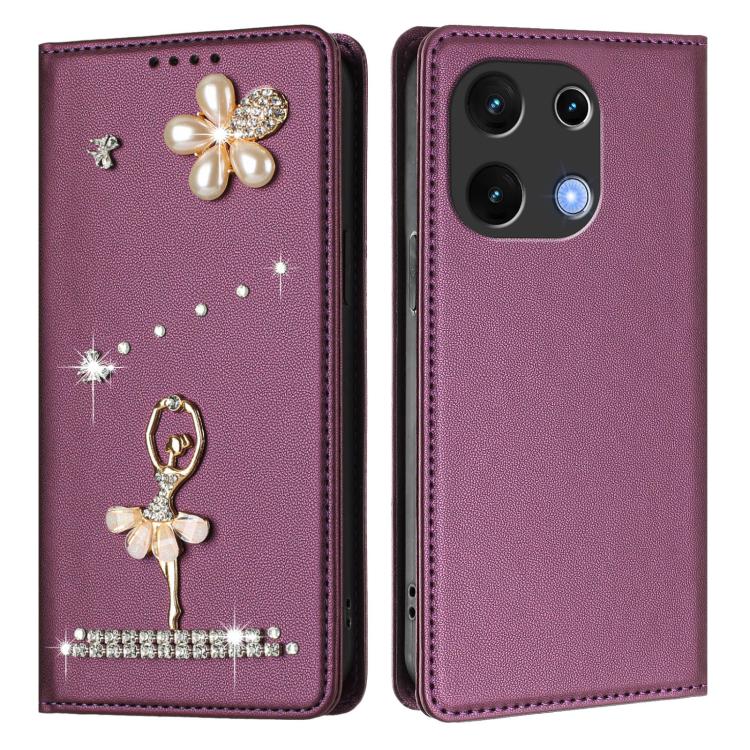 For Umidigi Note 100 Ballet Girl Diamond Studded RFID Vegan Leather Phone Case