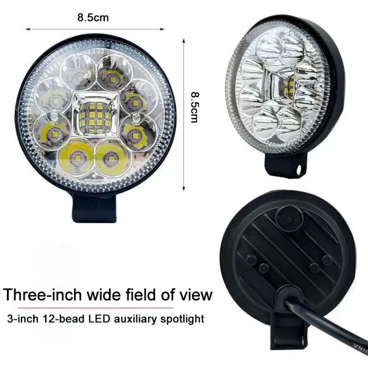 DC12-80V 3 inch Round Motorcycle High-intensity Ultra-bright LED Spotlight - Black