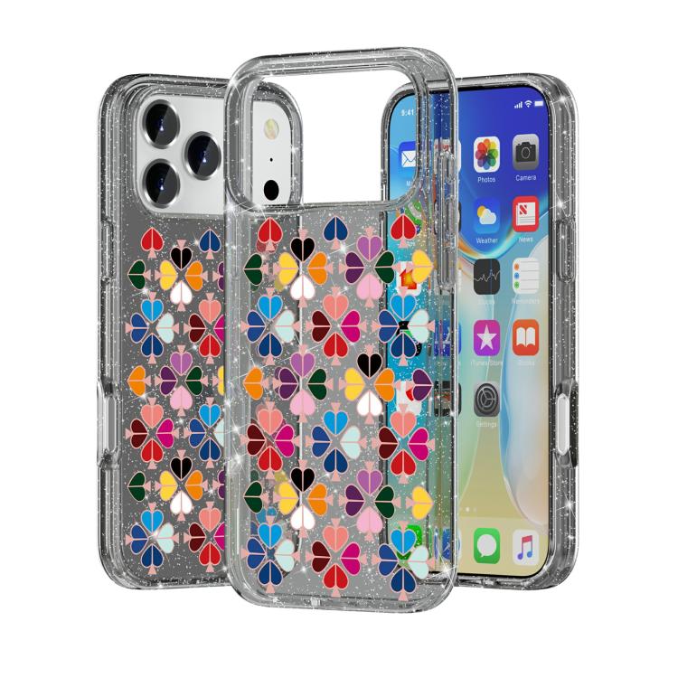 For iPhone 17 Pro Max Glittering Crystal Red Heart Pattern Phone Case