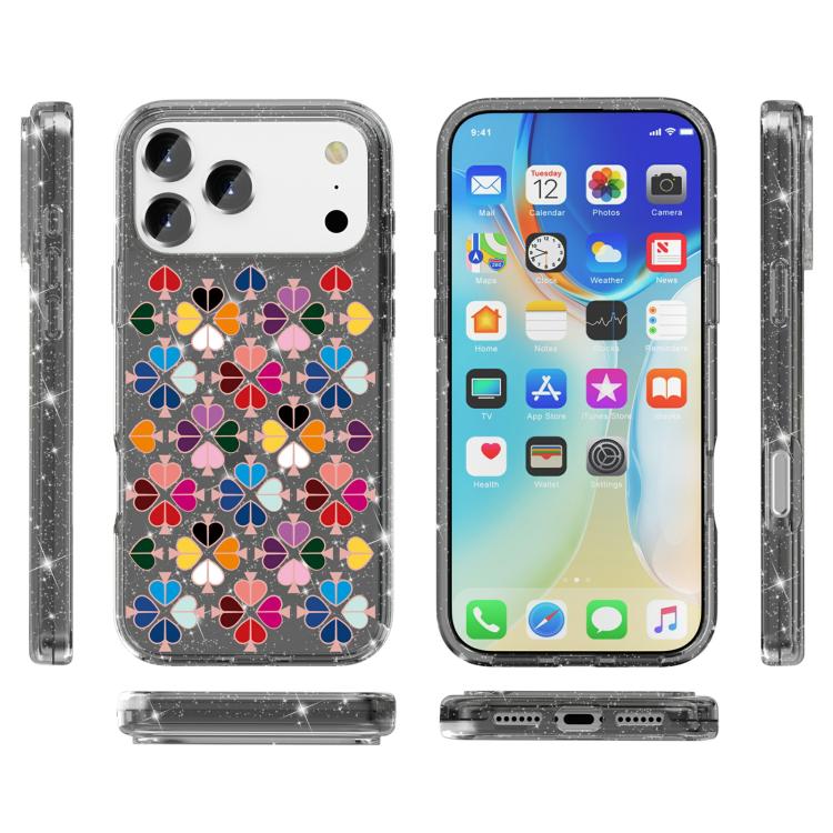 For iPhone 17 Pro Max Glittering Crystal Red Heart Pattern Phone Case
