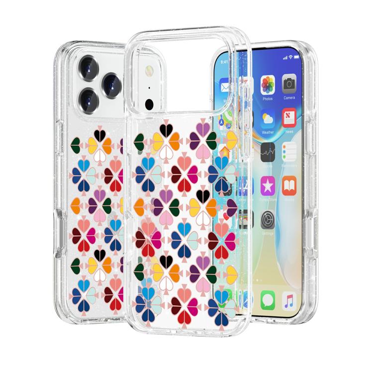 For iPhone 17 Pro Glittering Crystal Red Heart Pattern Phone Case
