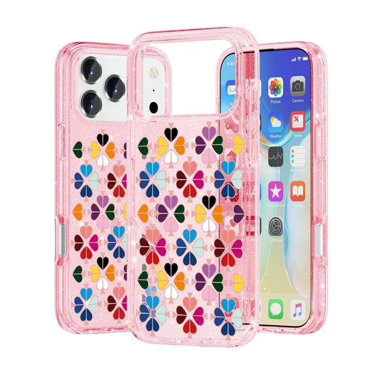 For iPhone 17 Pro Glittering Crystal Red Heart Pattern Phone Case