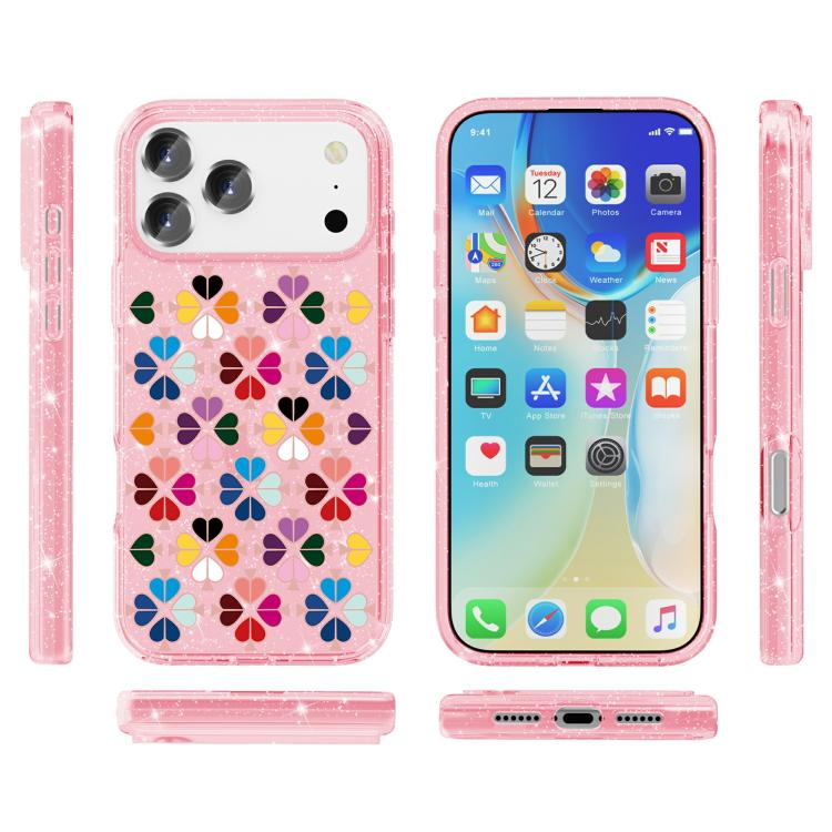 For iPhone 17 Pro Glittering Crystal Red Heart Pattern Phone Case