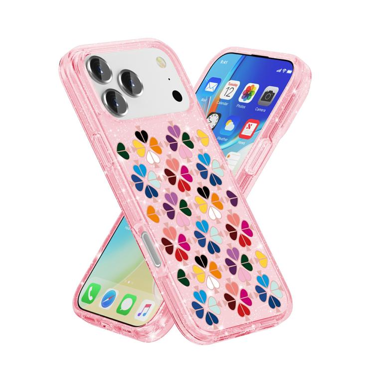 For iPhone 17 Pro Glittering Crystal Red Heart Pattern Phone Case