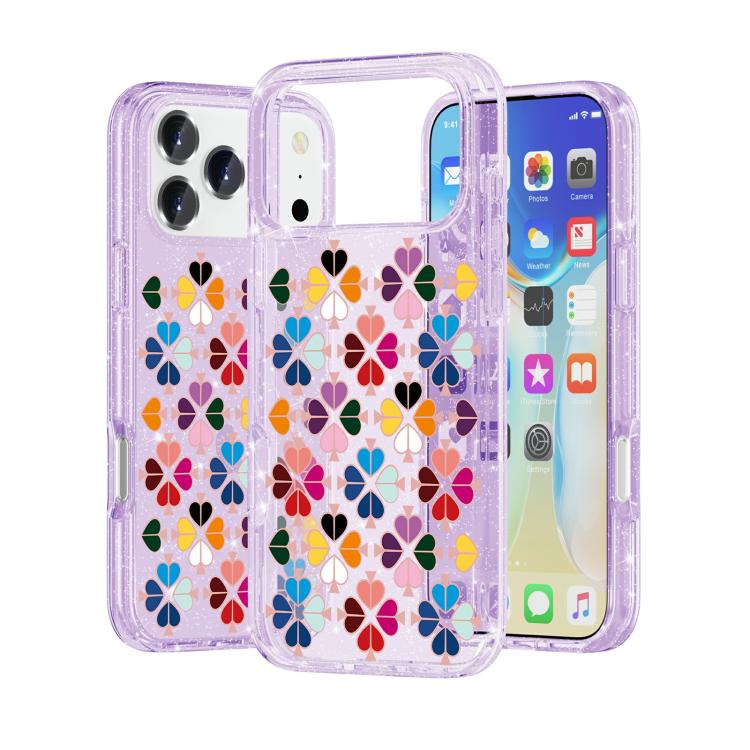 For iPhone 17 Pro Glittering Crystal Red Heart Pattern Phone Case