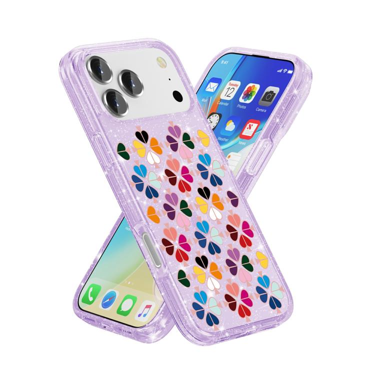 For iPhone 17 Pro Glittering Crystal Red Heart Pattern Phone Case