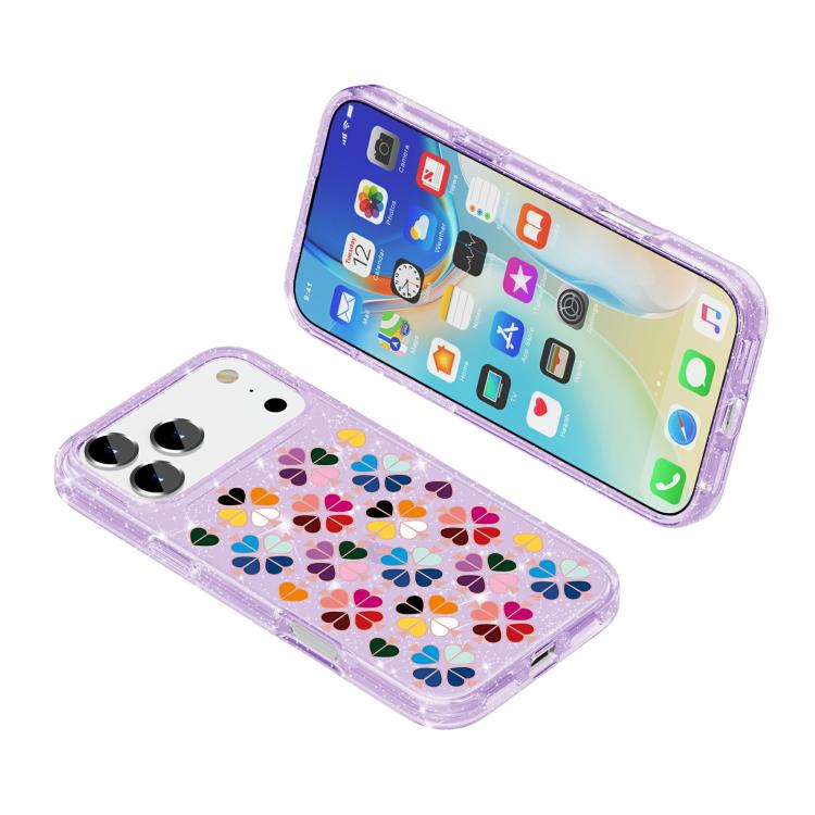 For iPhone 17 Pro Glittering Crystal Red Heart Pattern Phone Case