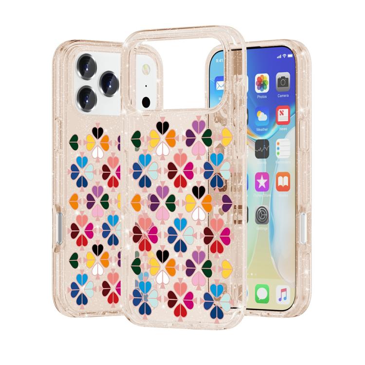 For iPhone 17 Pro Glittering Crystal Red Heart Pattern Phone Case