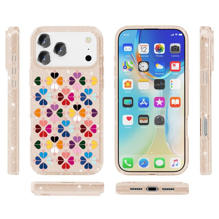 For iPhone 17 Pro Glittering Crystal Red Heart Pattern Phone Case