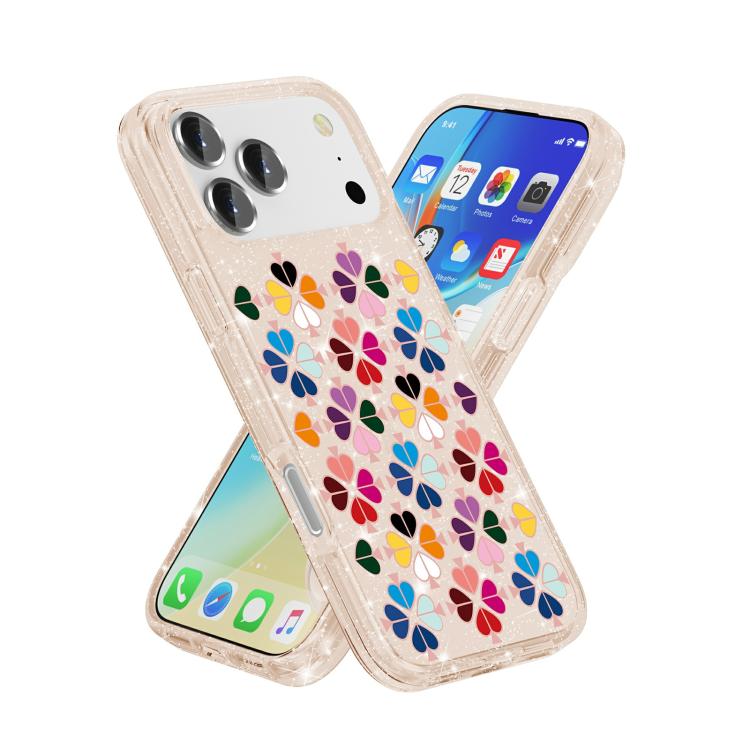 For iPhone 17 Pro Glittering Crystal Red Heart Pattern Phone Case
