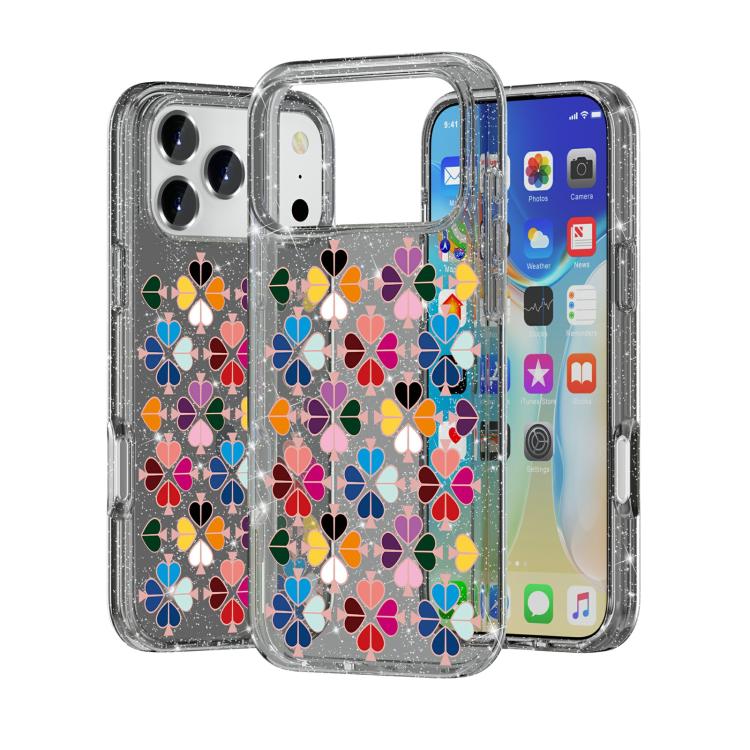 For iPhone 17 Pro Glittering Crystal Red Heart Pattern Phone Case