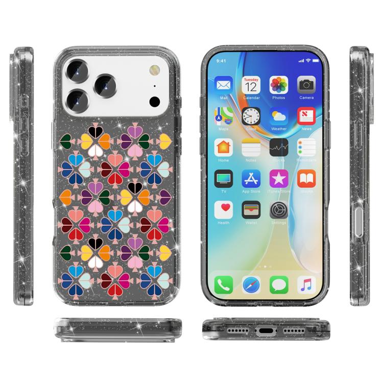 For iPhone 17 Pro Glittering Crystal Red Heart Pattern Phone Case