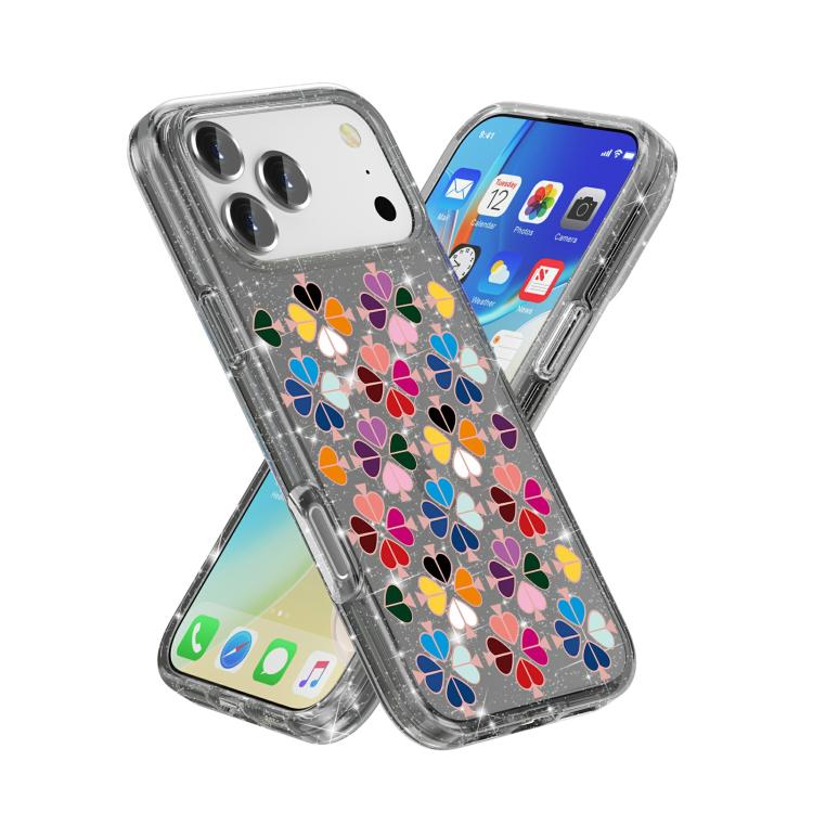 For iPhone 17 Pro Glittering Crystal Red Heart Pattern Phone Case