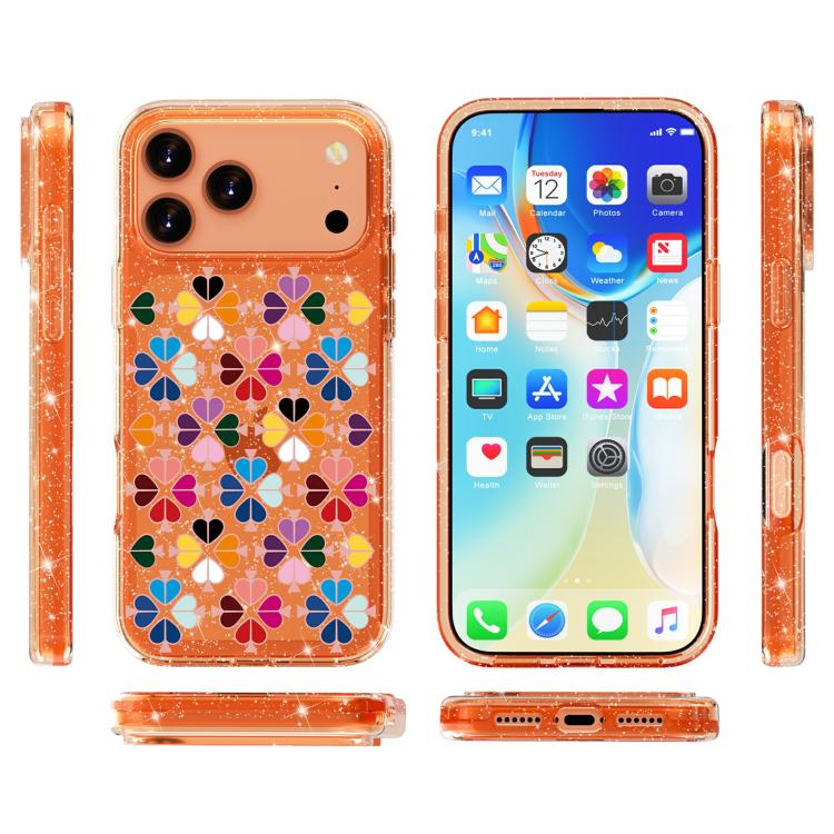 For iPhone 17 Pro Glittering Crystal Red Heart Pattern Phone Case