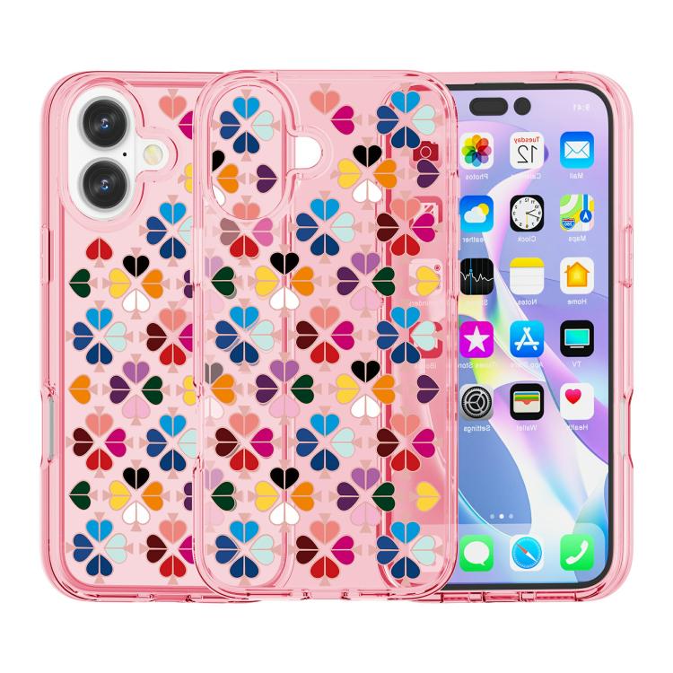 For iPhone 17 Transparent Crystal Red Heart Pattern Phone Case