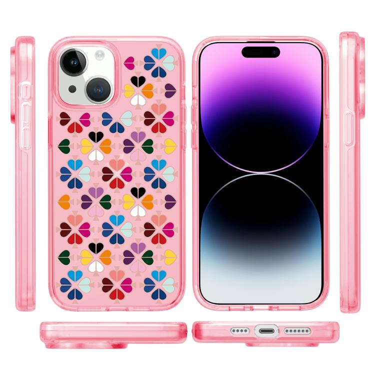 For iPhone 13 Transparent Crystal Red Heart Pattern Phone Case