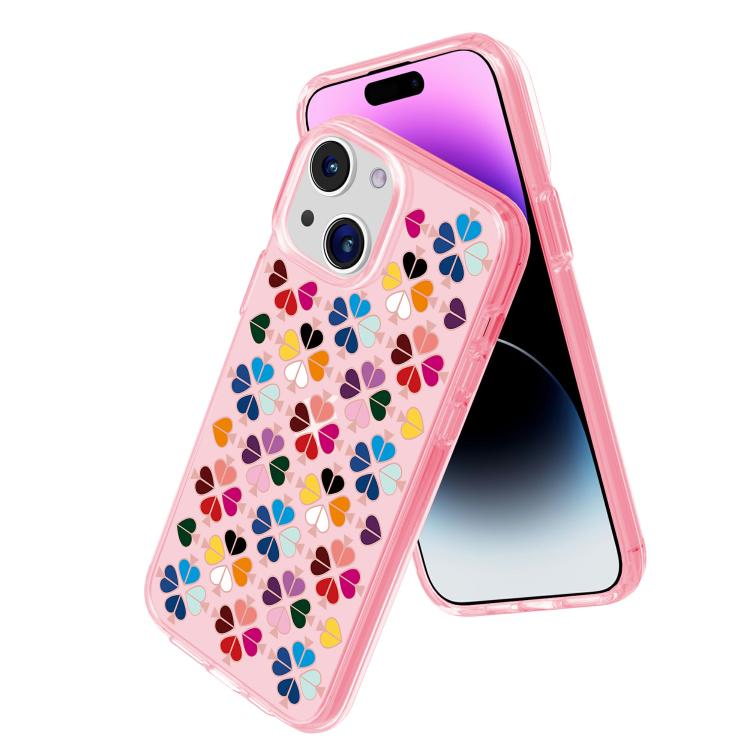 For iPhone 13 Transparent Crystal Red Heart Pattern Phone Case
