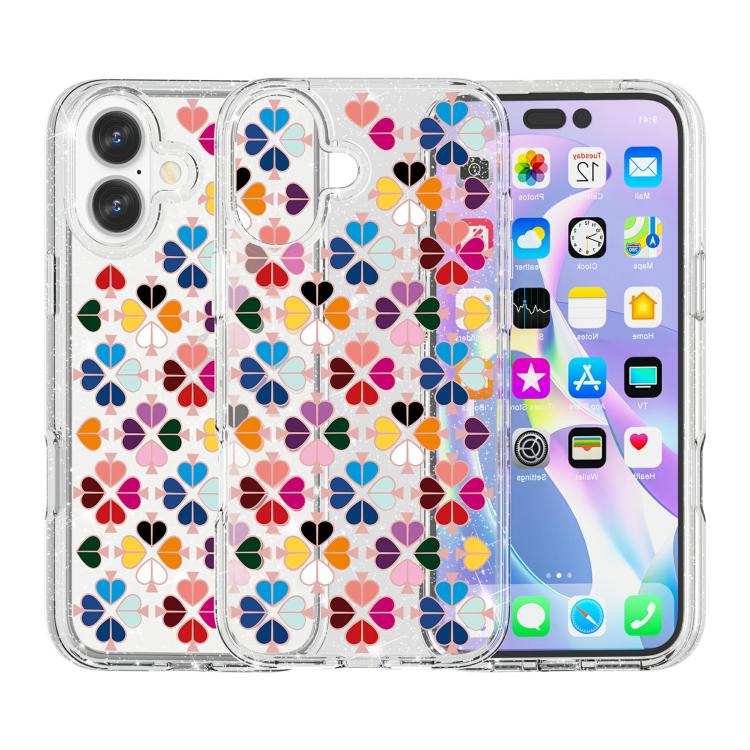 For iPhone 17 Glittering Crystal Red Heart Pattern Phone Case