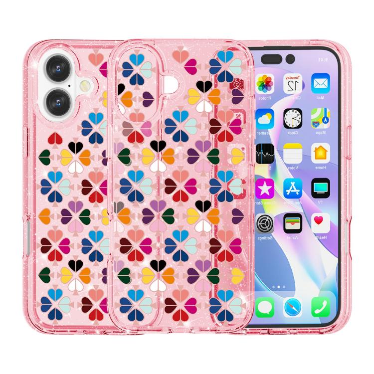 For iPhone 17 Glittering Crystal Red Heart Pattern Phone Case