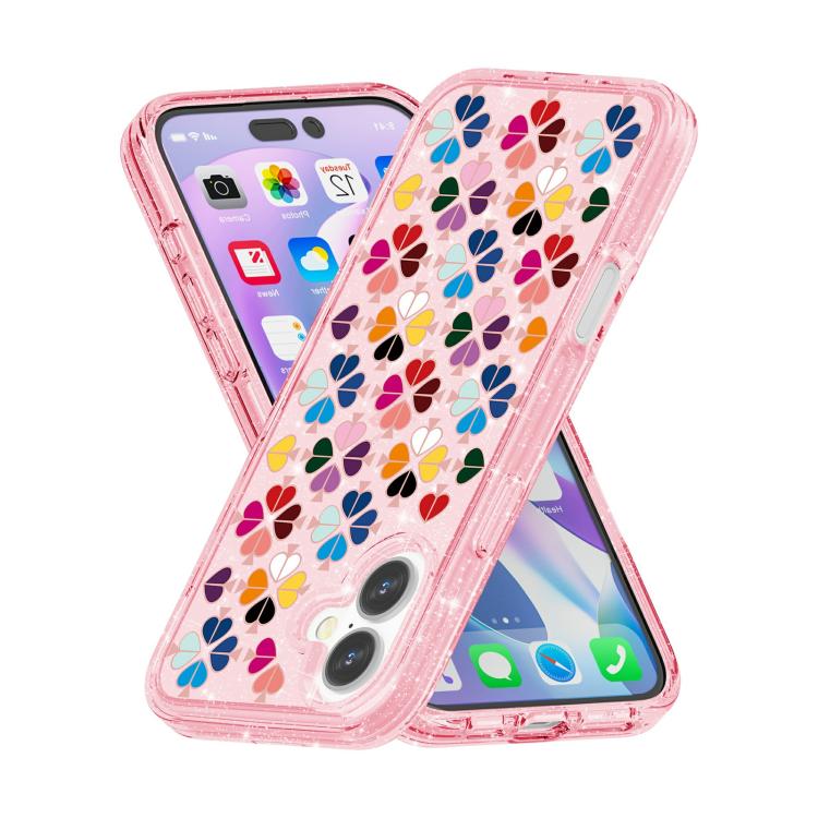 For iPhone 17 Glittering Crystal Red Heart Pattern Phone Case
