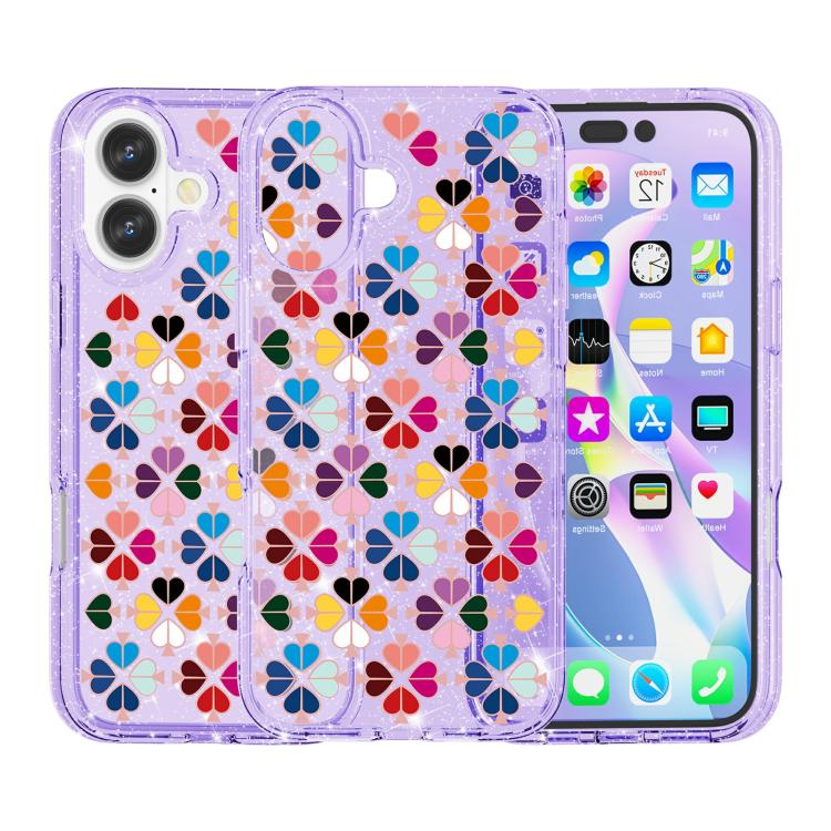 For iPhone 17 Glittering Crystal Red Heart Pattern Phone Case