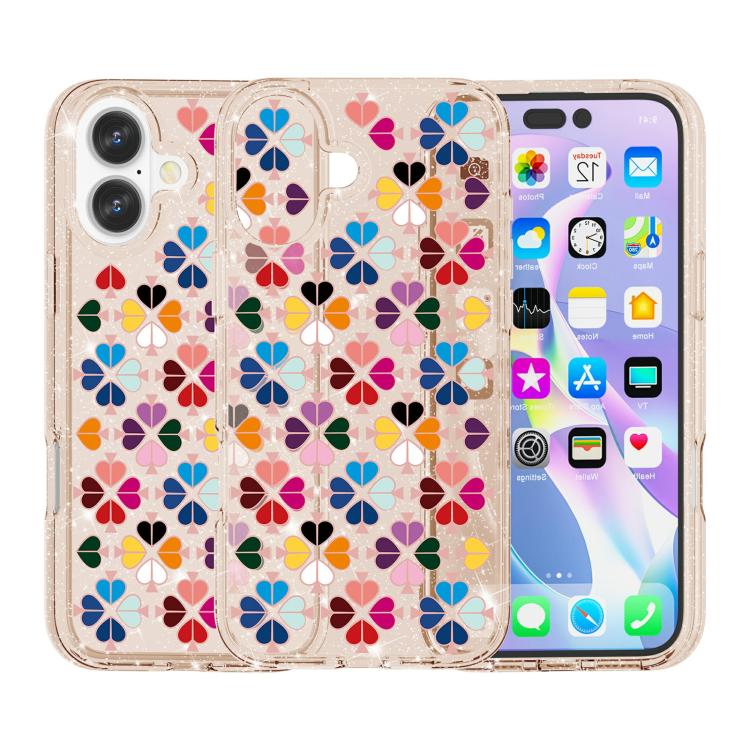 For iPhone 17 Glittering Crystal Red Heart Pattern Phone Case