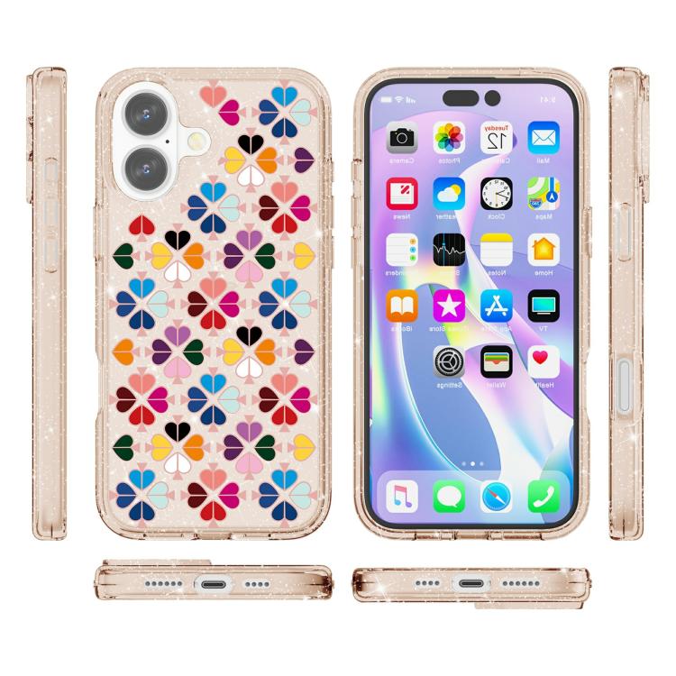 For iPhone 17 Glittering Crystal Red Heart Pattern Phone Case