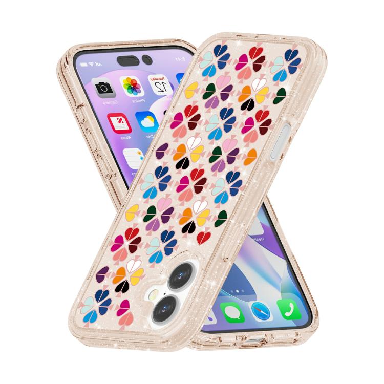 For iPhone 17 Glittering Crystal Red Heart Pattern Phone Case
