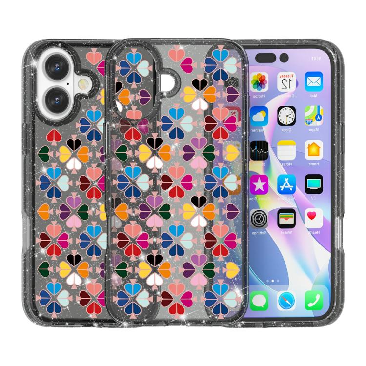 For iPhone 17 Glittering Crystal Red Heart Pattern Phone Case