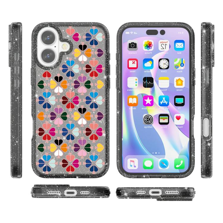 For iPhone 17 Glittering Crystal Red Heart Pattern Phone Case
