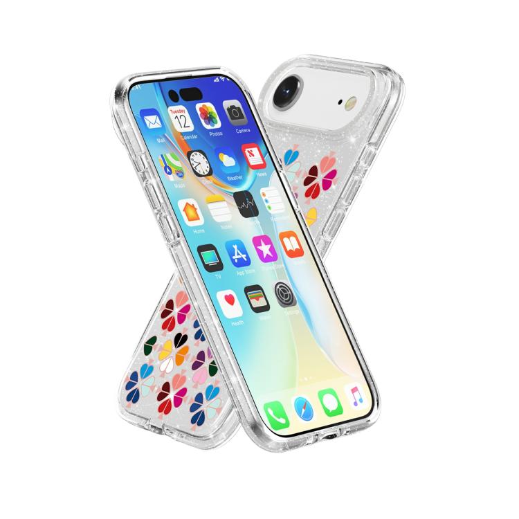 For iPhone Air Glittering Crystal Red Heart Pattern Phone Case