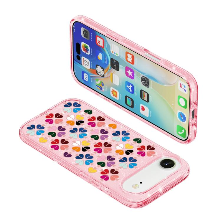 For iPhone Air Glittering Crystal Red Heart Pattern Phone Case