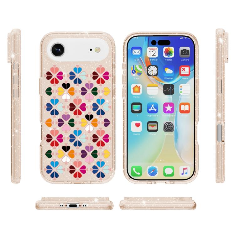 For iPhone Air Glittering Crystal Red Heart Pattern Phone Case