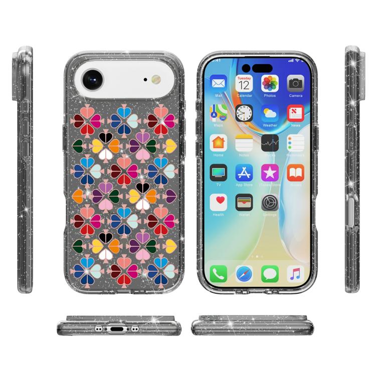 For iPhone Air Glittering Crystal Red Heart Pattern Phone Case