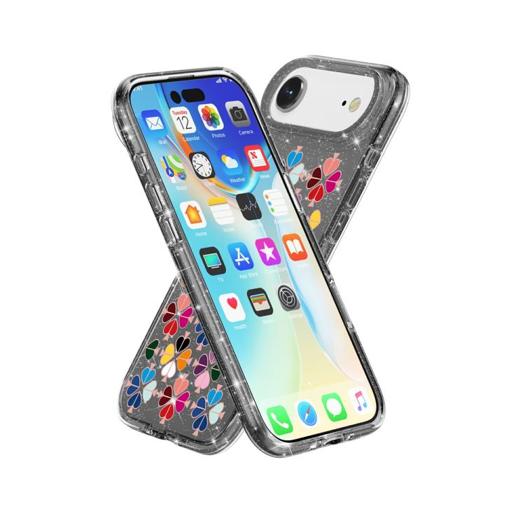 For iPhone Air Glittering Crystal Red Heart Pattern Phone Case