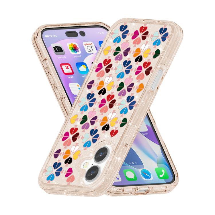 For iPhone 16 Plus Glittering Crystal Red Heart Pattern Phone Case