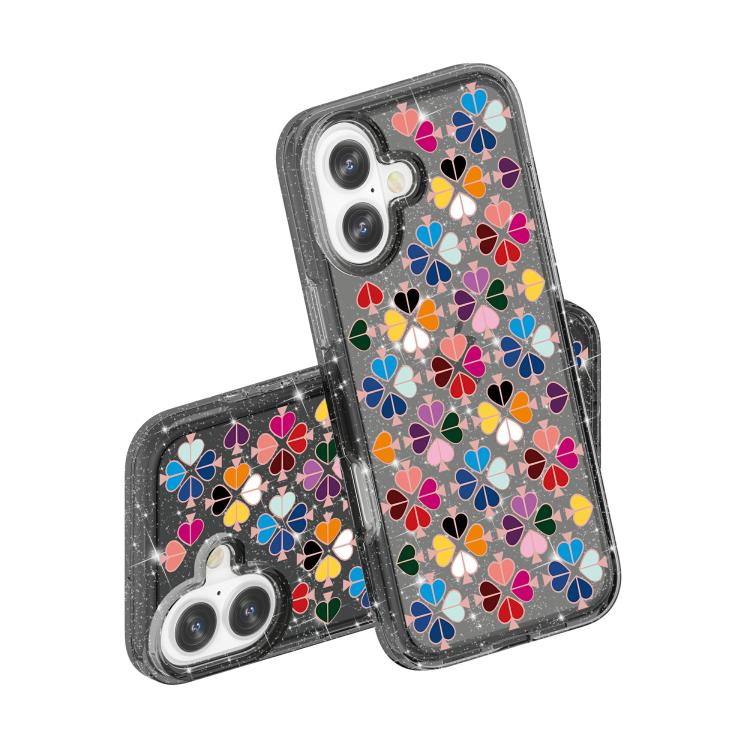 For iPhone 16 Plus Glittering Crystal Red Heart Pattern Phone Case