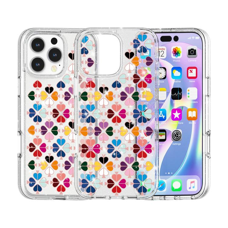 For iPhone 16 Pro Glittering Crystal Red Heart Pattern Phone Case