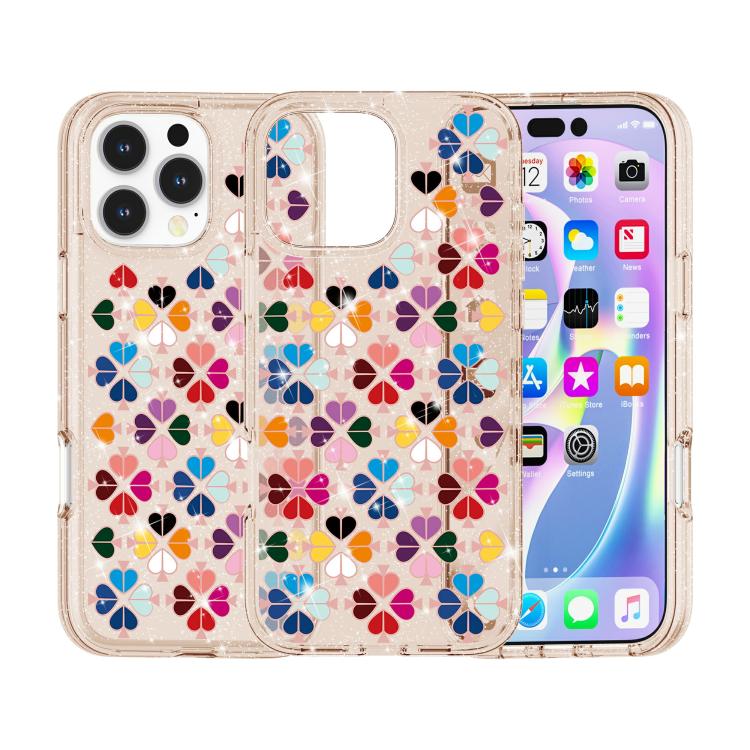 For iPhone 16 Pro Glittering Crystal Red Heart Pattern Phone Case