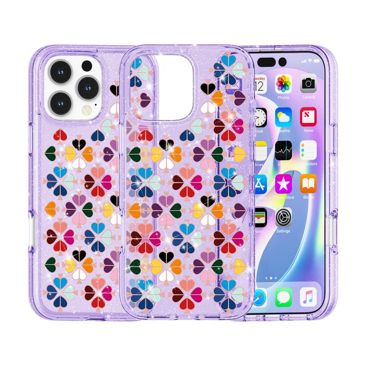 For iPhone 16 Pro Max Glittering Crystal Red Heart Pattern Phone Case