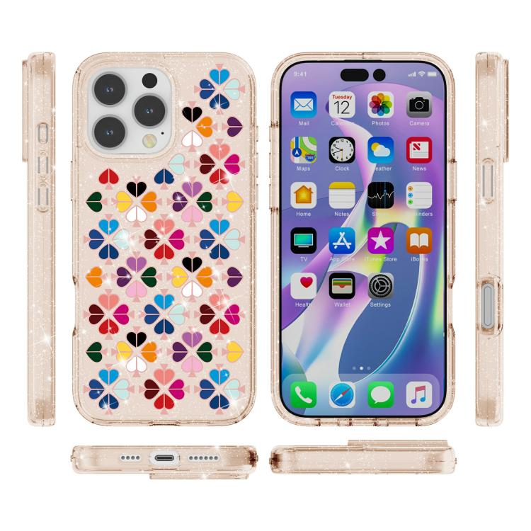For iPhone 16 Pro Max Glittering Crystal Red Heart Pattern Phone Case