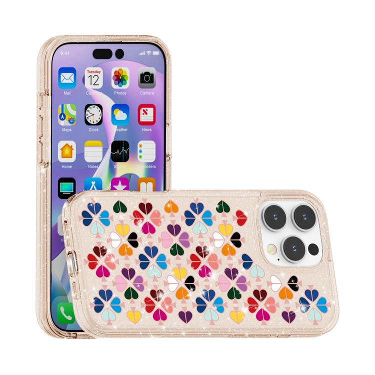 For iPhone 16 Pro Max Glittering Crystal Red Heart Pattern Phone Case