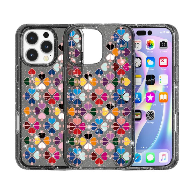 For iPhone 16 Pro Max Glittering Crystal Red Heart Pattern Phone Case