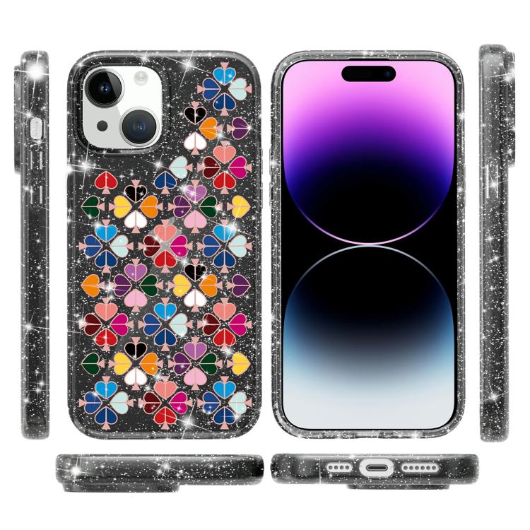 For iPhone 15 Glittering Crystal Red Heart Pattern Phone Case
